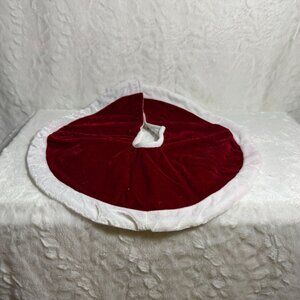 Mini Red & White Velvet Christmas Tree Skirt With Hook & Loop Closure